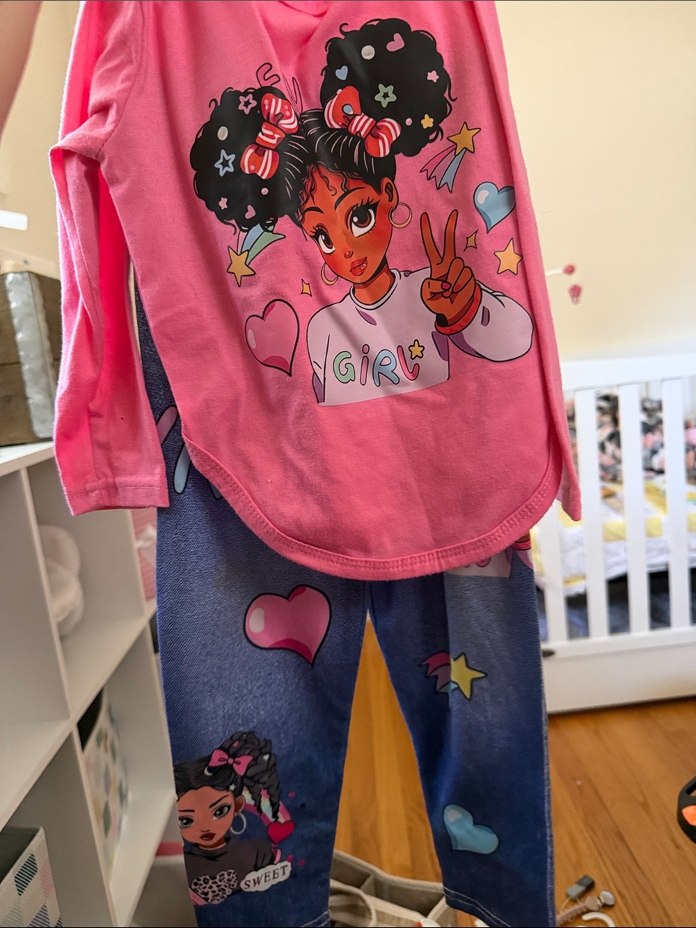 Girls' Pink Cartoon Two-Piece Set